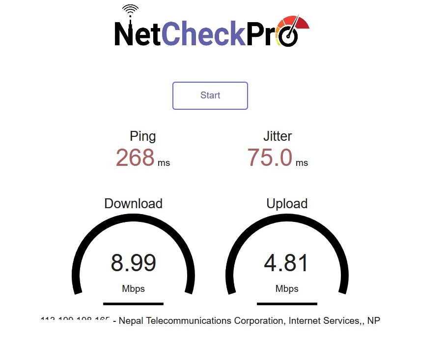 Netcheck pro internet speed test result Nepal