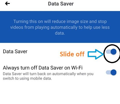 Data saver settings Facebook app