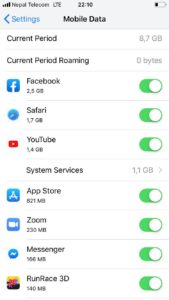 mobile data usage iphone