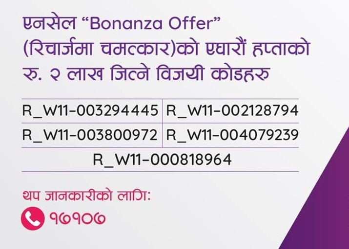 Ncell 11th week winners
