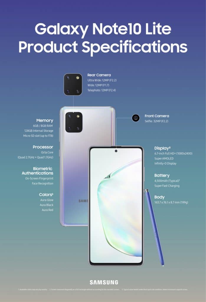 galaxy note10 lite specs