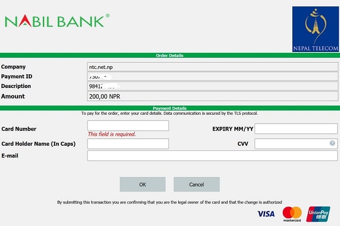 Ntc online card payment recharge