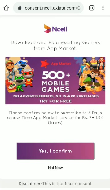 Ncell games auto activation App market consent
