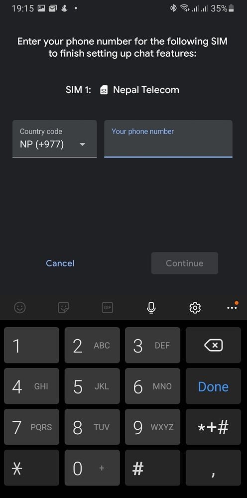Mobile number verification for Chat features RCS