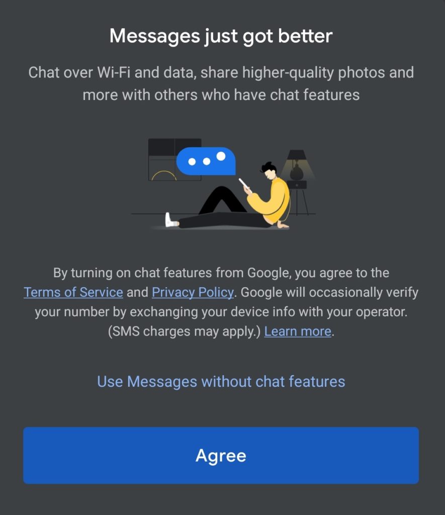 RCS chat features in Message popup
