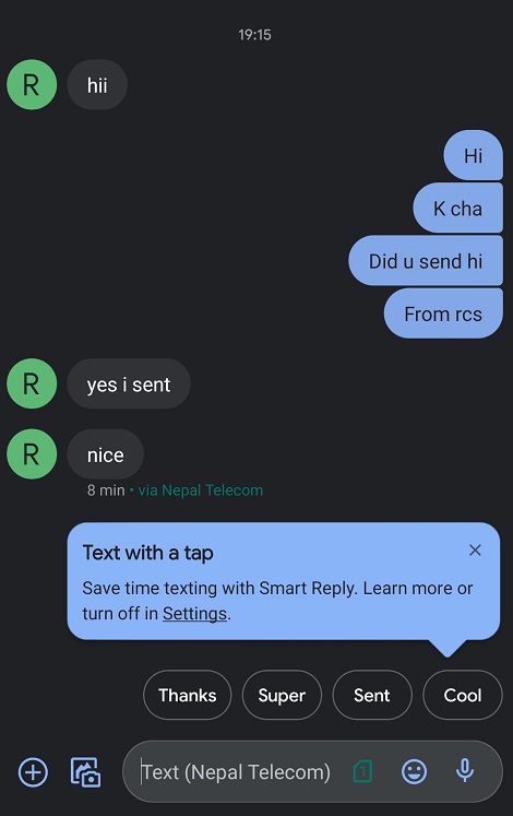 Smart reply RCS Google messages