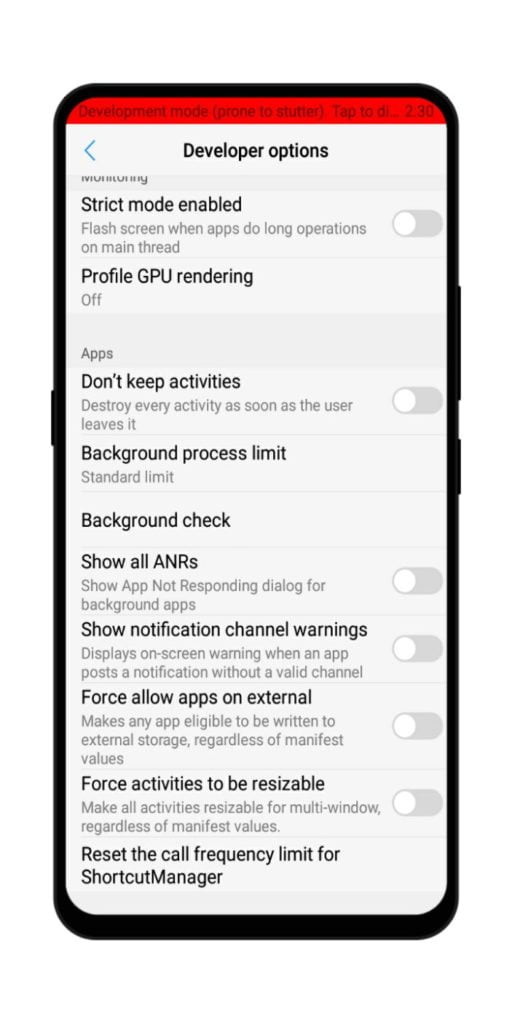 developer options