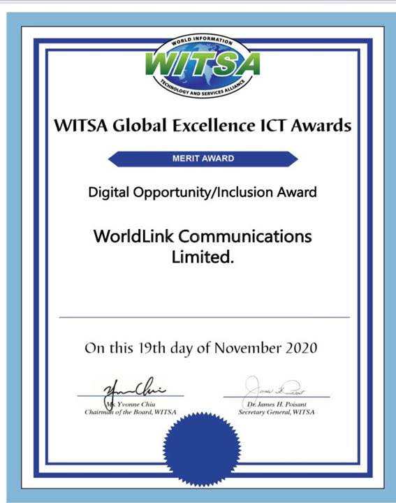 Worldlink WITSA Global Excellence ICT award