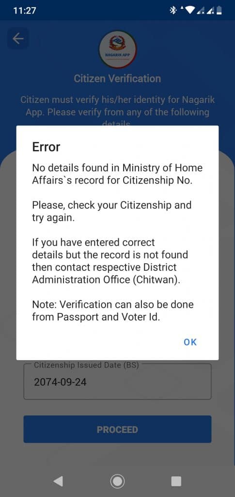 Citizenship issue in Nagarik app