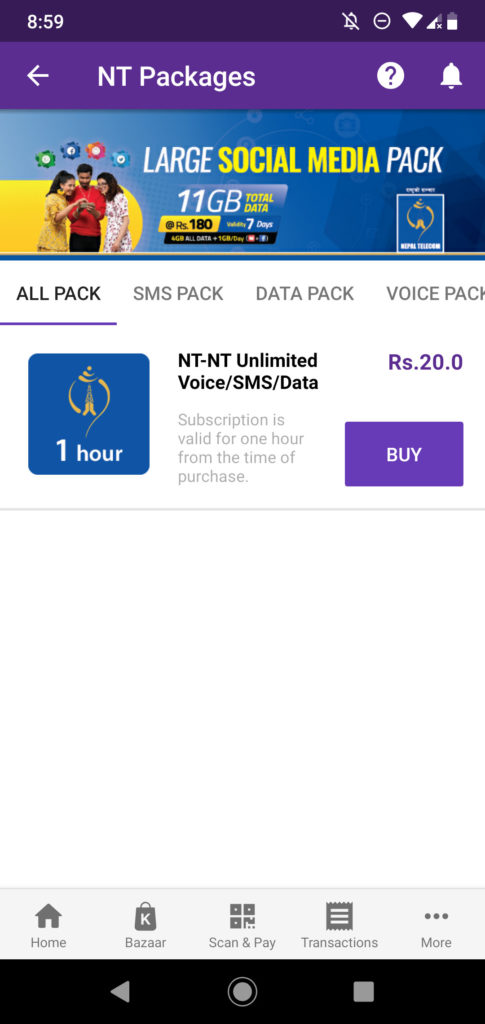 Nepal Telecom packages Khalti