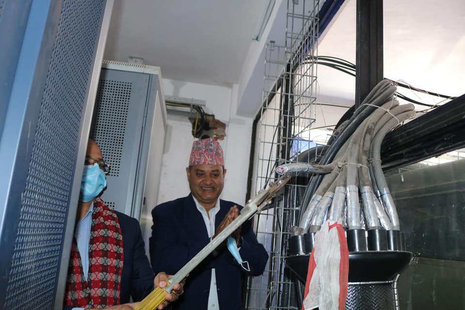 Nepal Telecom MD cutting copper cable to mark the transformation to Optical fiber for fixed services