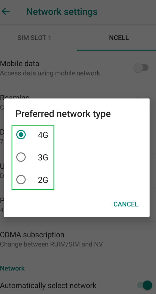 Preferred network type