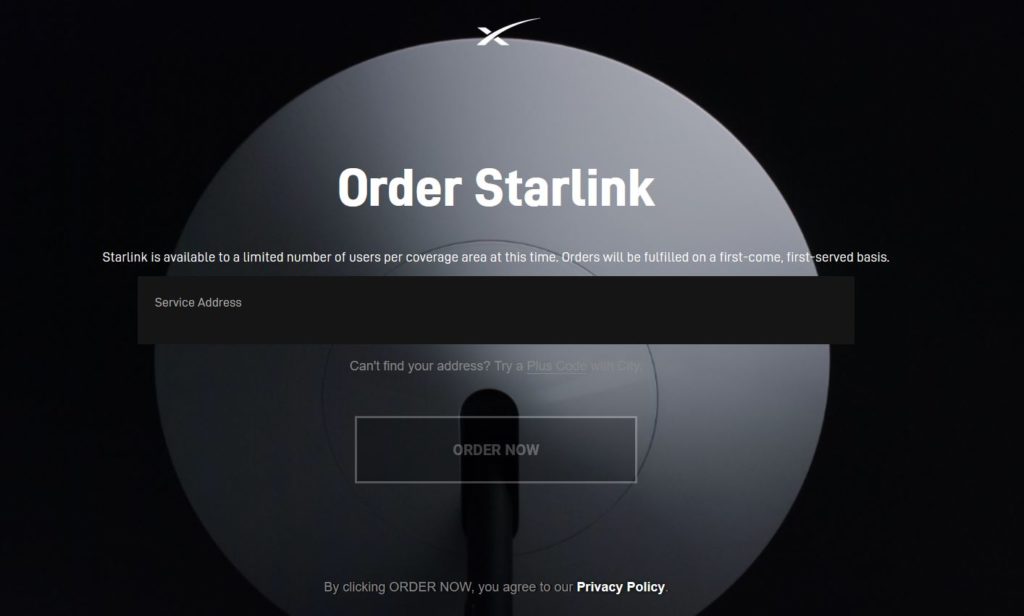 Starlink internet order