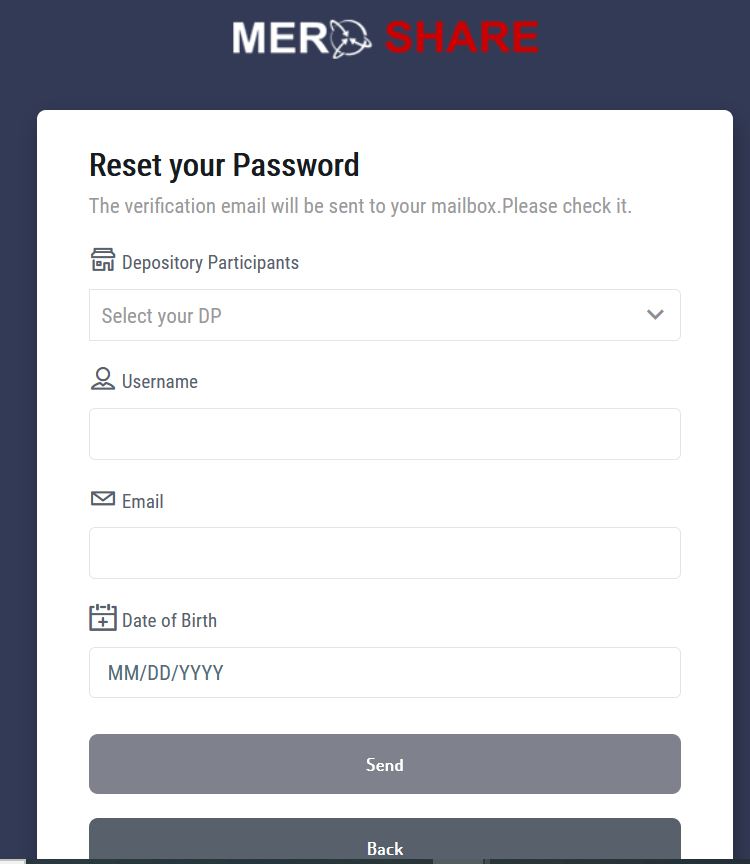 Forget password reset Mero share