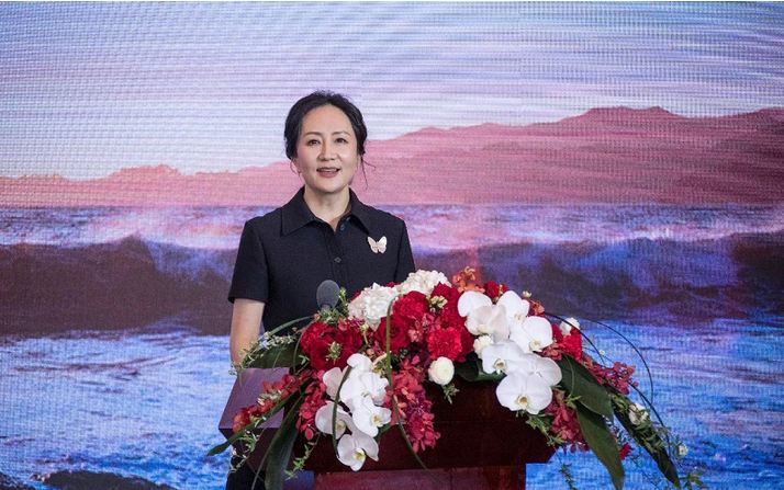 Meng Wanzhou, Huawei's CFO, speaking at the press conference
