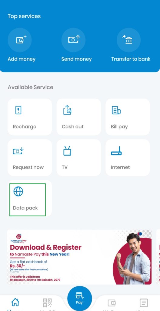Ntc data packs via Namaste Pay