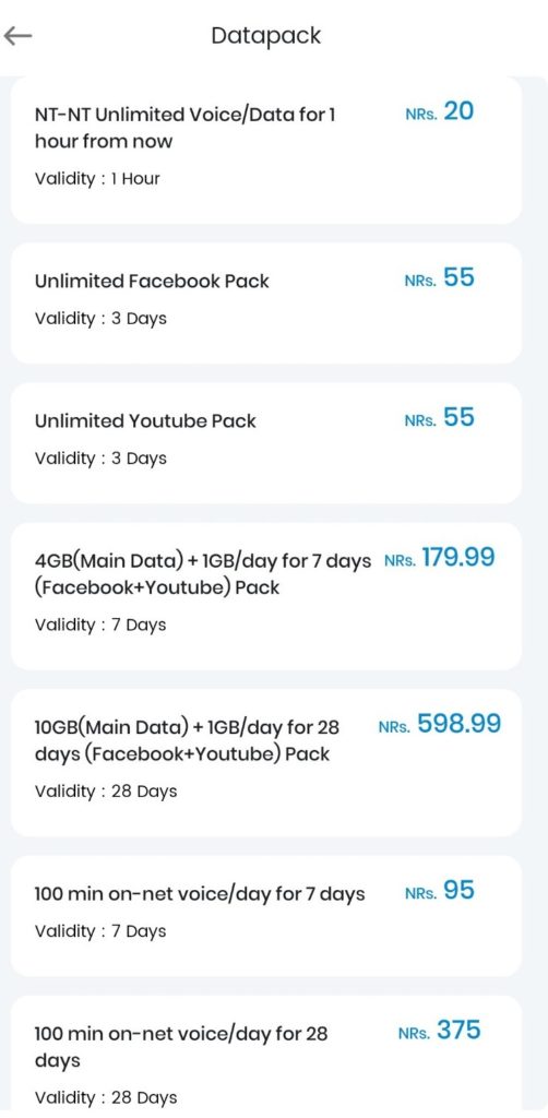 Buy Ntc data and voice packs via Namaste Pay