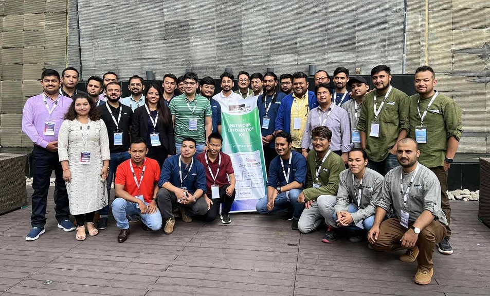 Participants posing for a group photo at  SANOG and NPNOG workshop in Kathmandu