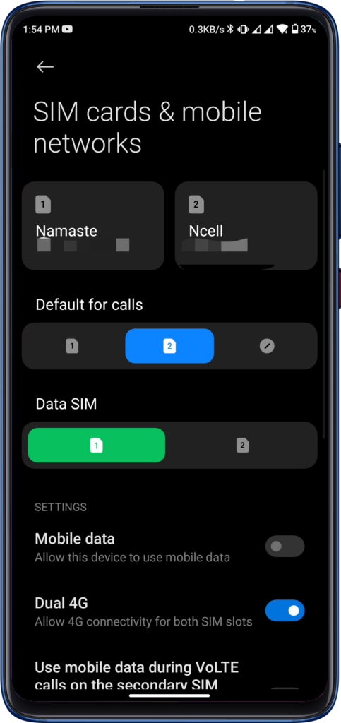 How to change dual sim settings on smartphone