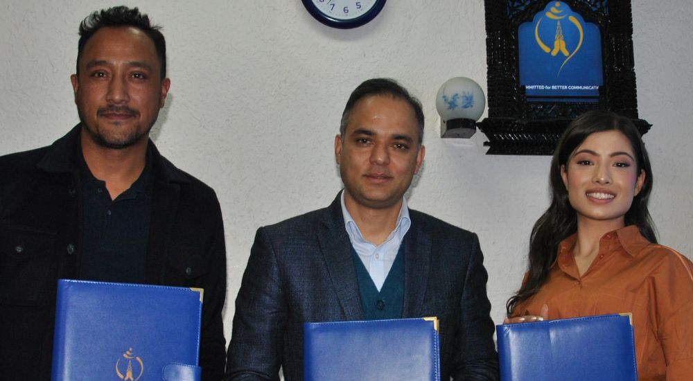 Nepal Telecom Brand ambassadors Paras Khadka Priyanka Rani Joshi Miss Nepal