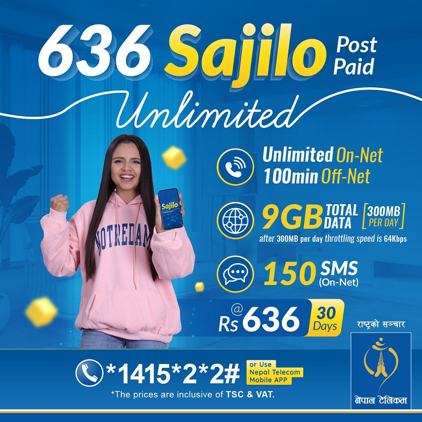 ntc sajilo unlimited Rs 636