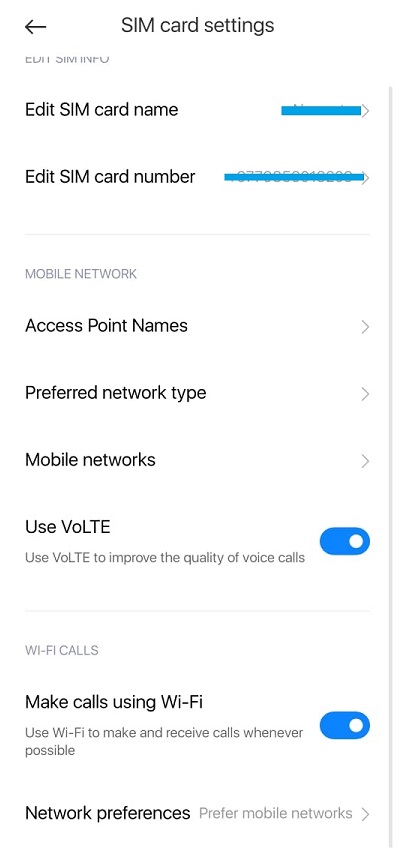 VoWiFi on Xiaomi Redmi Note phone