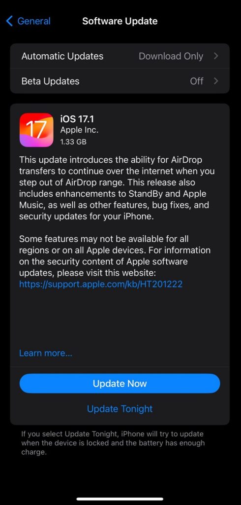 download iOS 17.1