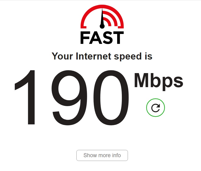 Speed test result Ntc fiber internet 50 Mbps Fast.com