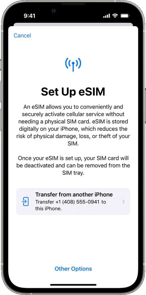 transfer eSIM iPhone after setup
