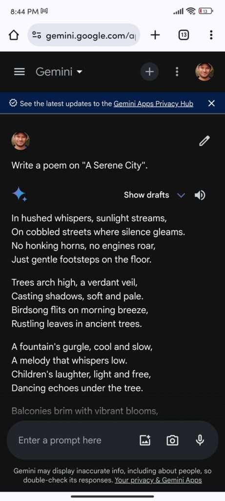Google Gemini writes poem