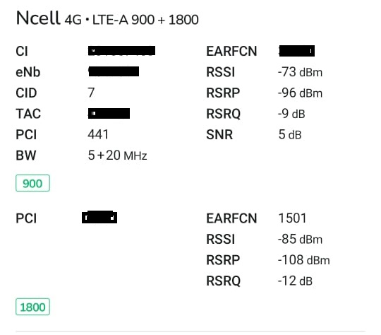 Ncell 2CC CA 900 1800 MHz carrier aggregation