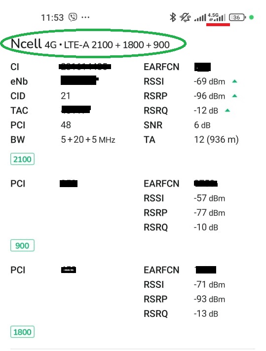 Ncell 3CC CA 900 1800 MHz carrier aggregation