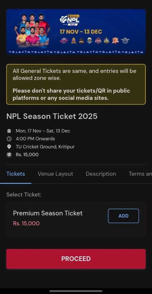 Khalti ticket NPL 2025