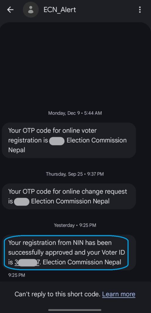 successful Voter registration with NID 