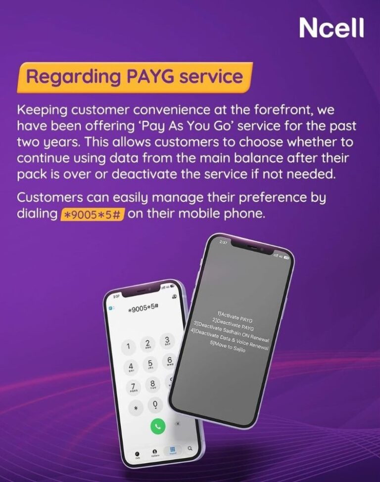 How to enable/disable PAYG data service in Ncell?