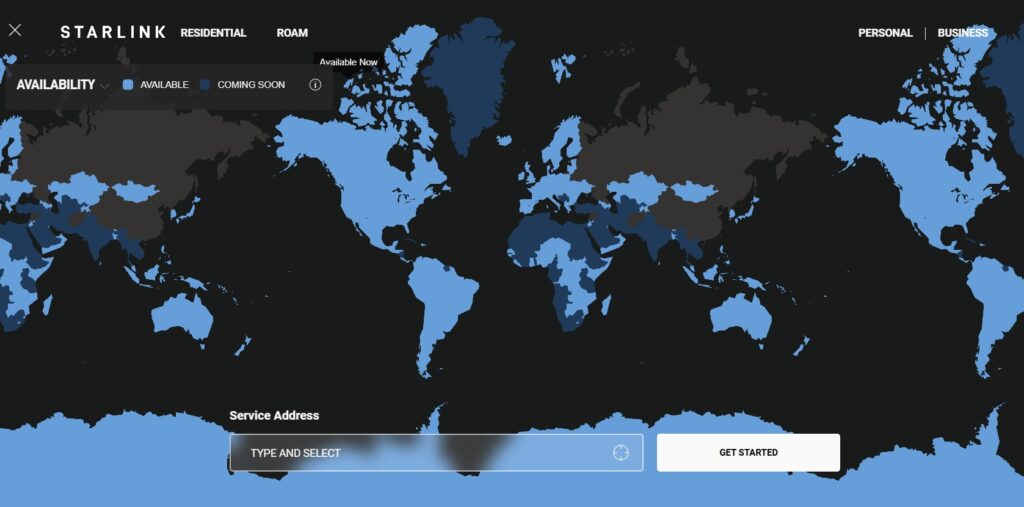 Starlink availability global map