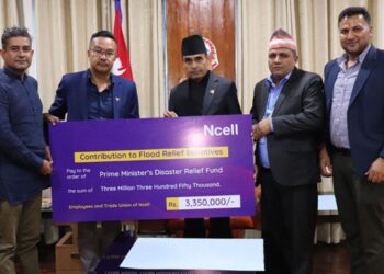 Ncell employees PM Disaster Relief Fund for Bhotekoshi flood