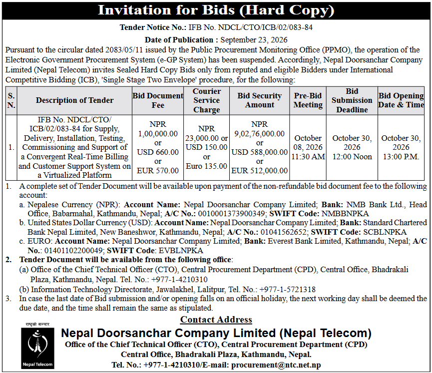 Ntc billing system tender new 2026