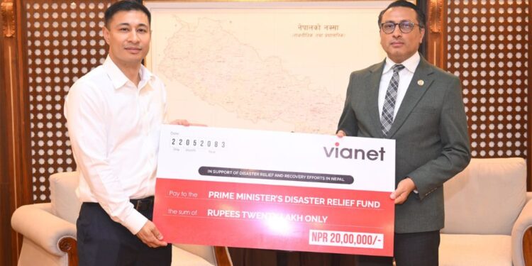 Vianet contribution to PM Disaster Relief Fund for Rasuwa flood